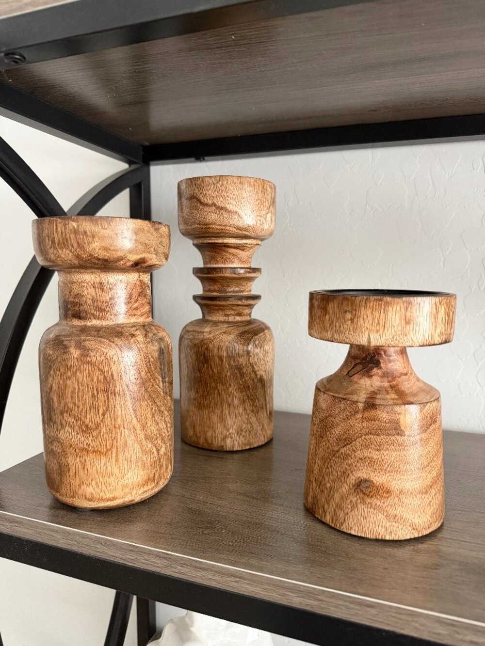 Wood Pillar Candle Holders Set of 3 Mid Century Modern Rustic Farmhouse Decor